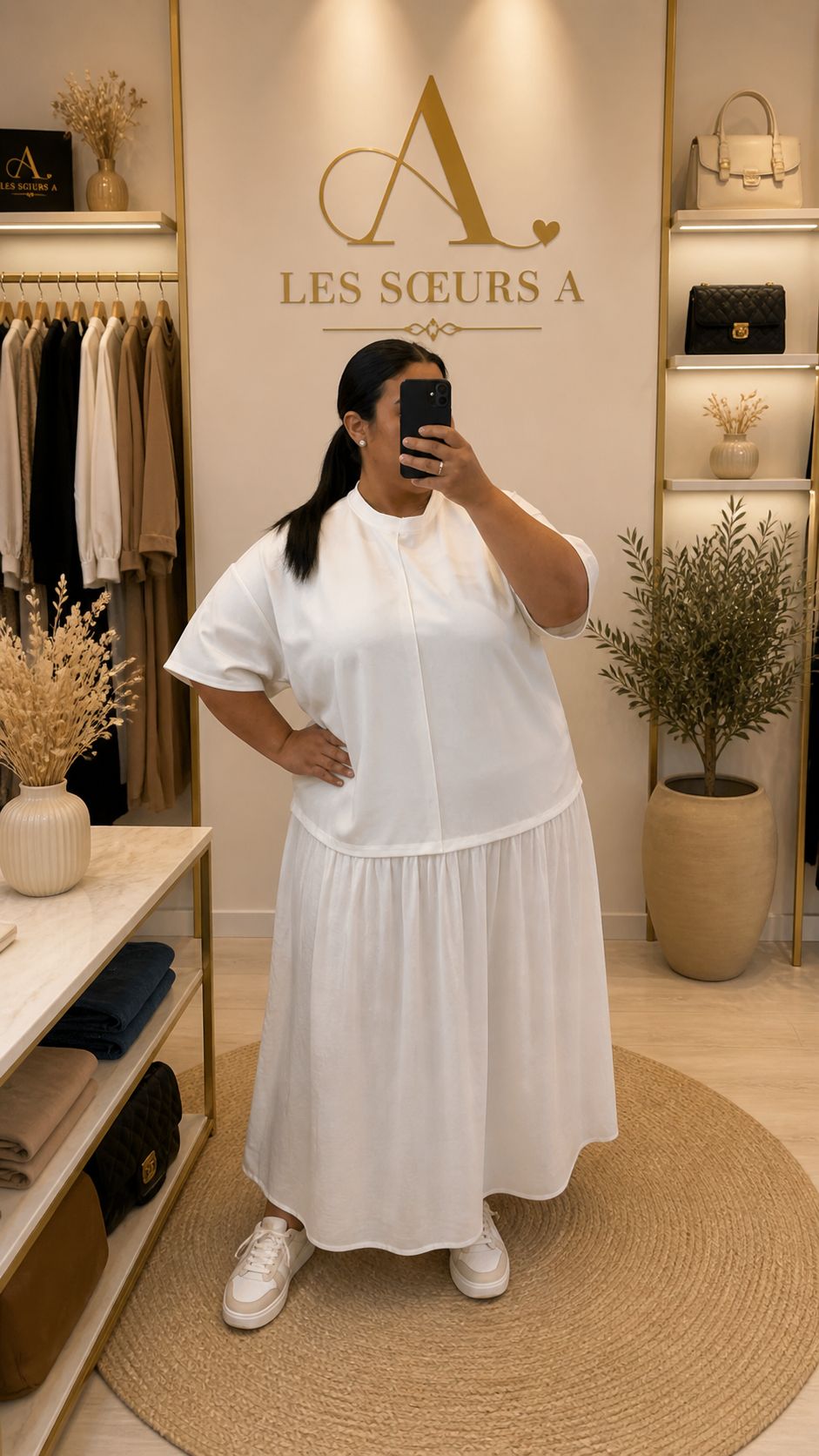 Robe longue blanche fluide au style chic et minimaliste, parfaite pour un look élégant et confortable au quotidien.