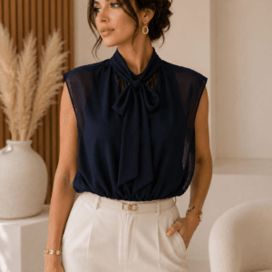 Haut elena bleu marine femme chic