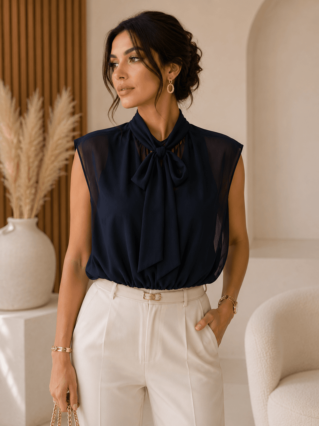 Haut elena bleu marine femme chic